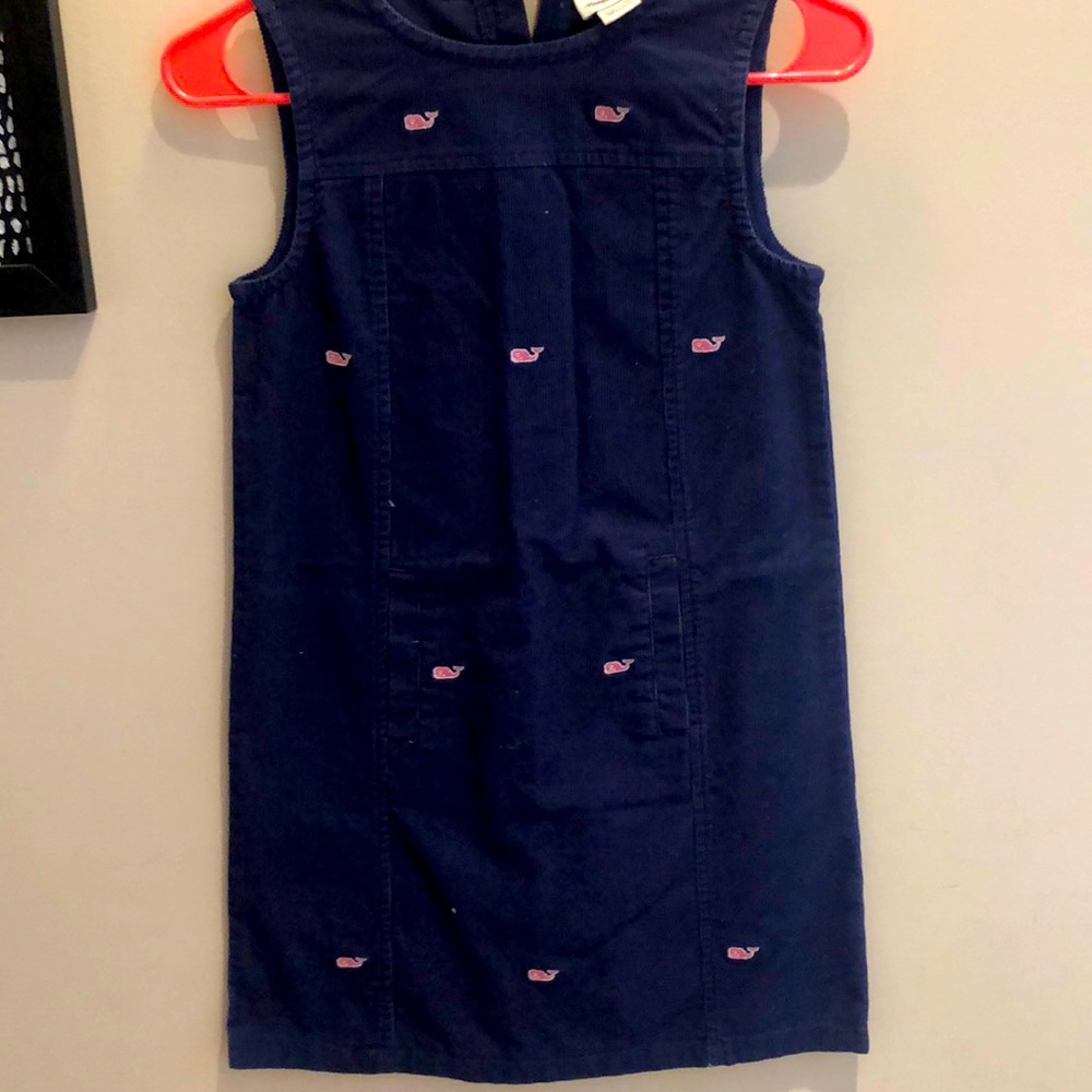 Vineyard Vines Corduroy Navy Dress with Pink Whale